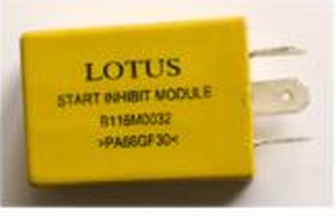 A yellow relay marked Lotus, Start Inhibit Module, B116M0032